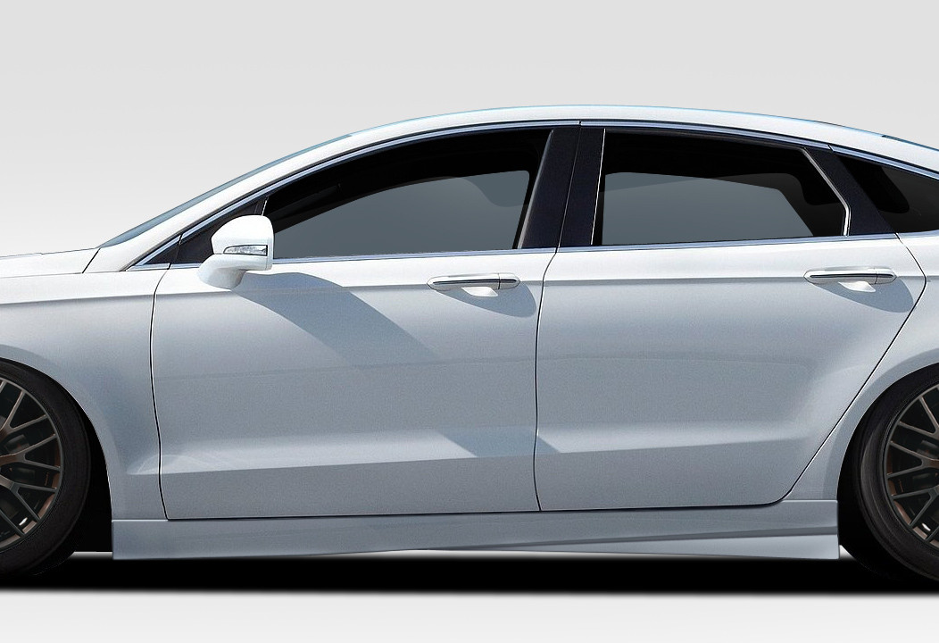 2013-2016 Ford Fusion Duraflex Racer Body Kit - 4 Piece - Includes Racer Front Lip Under Spoiler Air Dam (109333) Racer Rear Lip Under Spoiler Air Dam (109334) Racer Side Skirt Rocker Panels (109335) / Vehicle Year Make Model Trim - 2013-2016-Ford Fusion ALL / Product Type - Kit / Style Name -Racer / Kit Material - FRP (Fiberglass Reinforced Plastics) / Notes -