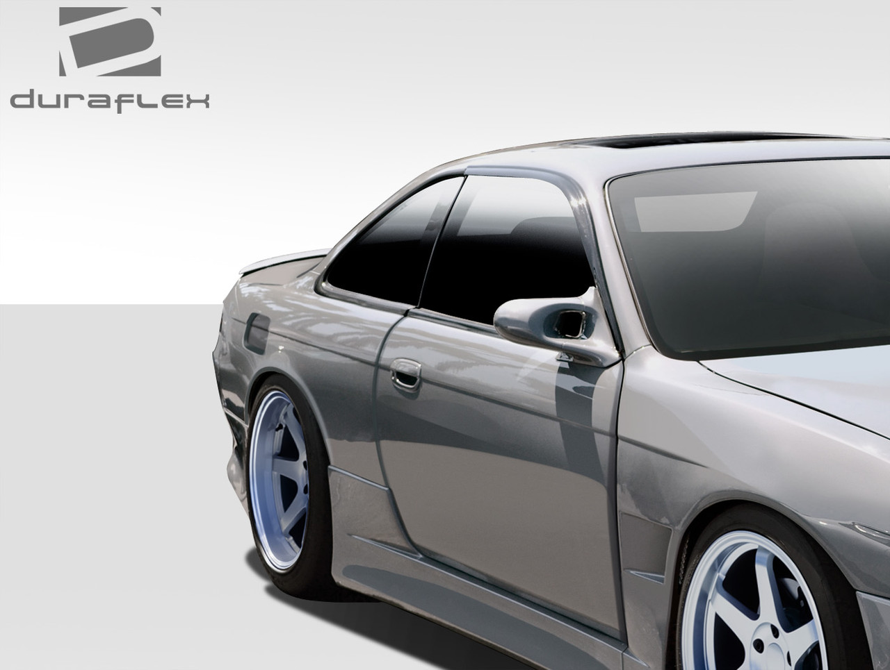 1995-1998 Nissan 240SX S14 Duraflex V-Speed Wide Body Rear Fenders (+35mm) - 2 Piece / Vehicle Year Make Model Trim - 1995-1998-Nissan 240SX ALL / Product Type - Fender / Style Name -V-Speed / Kit Material - FRP (Fiberglass Reinforced Plastics) / Notes - Note: Must be used in conjunction with entire V-Speed Widebody Kit +35mm wider front and rear