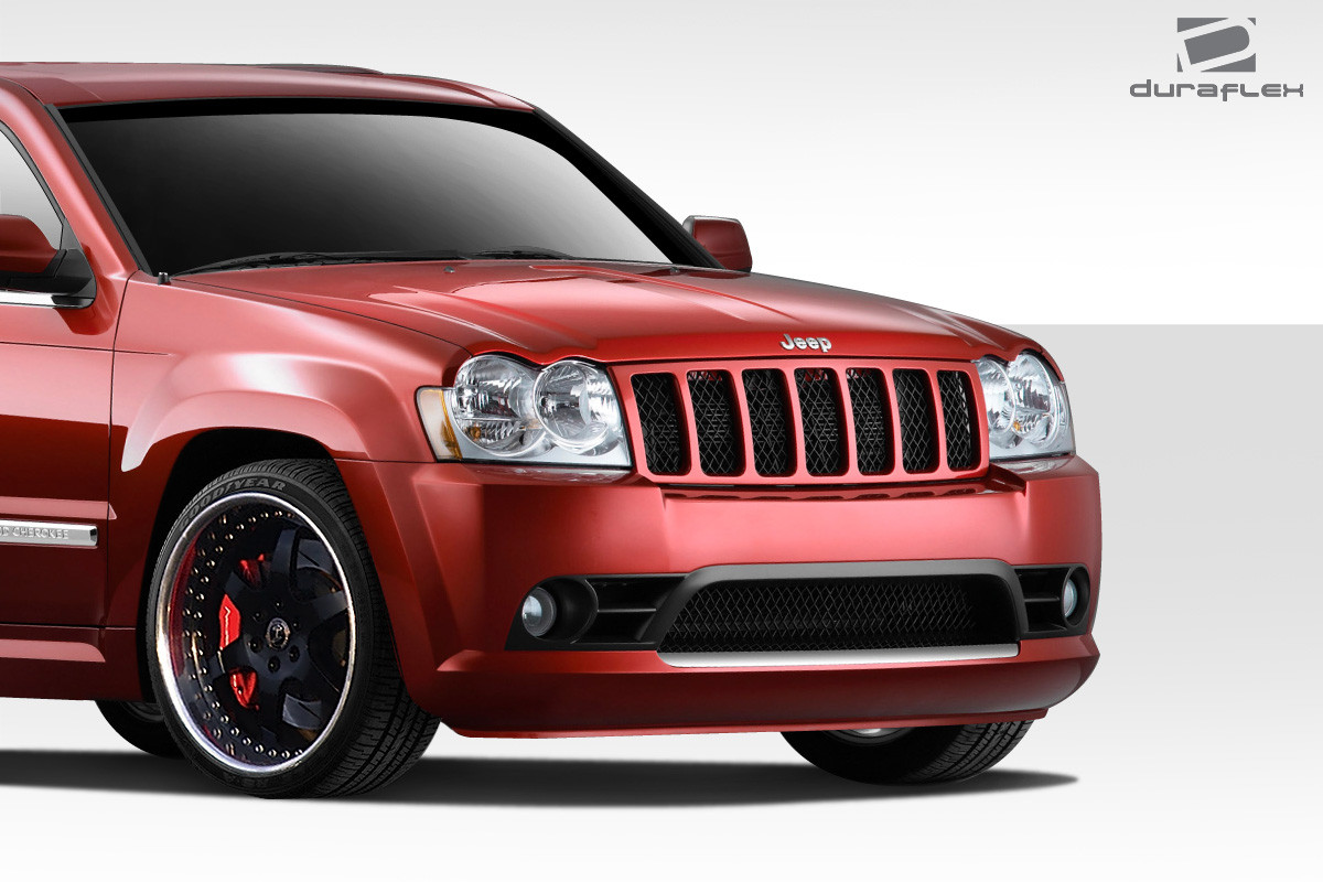 2005-2007 Jeep Grand Cherokee Duraflex SRT Look Front Bumper Cover - 1 Piece / Vehicle Year Make Model Trim - 2005-2007-Jeep Grand Cherokee ALL / Product Type - Front Bumper / Style Name -SRT Look / Kit Material - FRP (Fiberglass Reinforced Plastics) / Notes -
