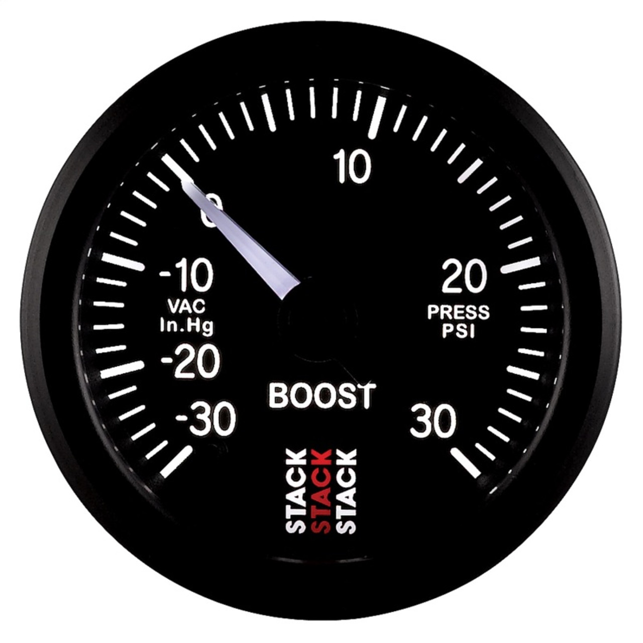 Autometer Stack 52mm -30INHG to +30 PSI (Incl T-Fitting) Pro Stepper Motor Boost Press Gauge - Black - ST3312