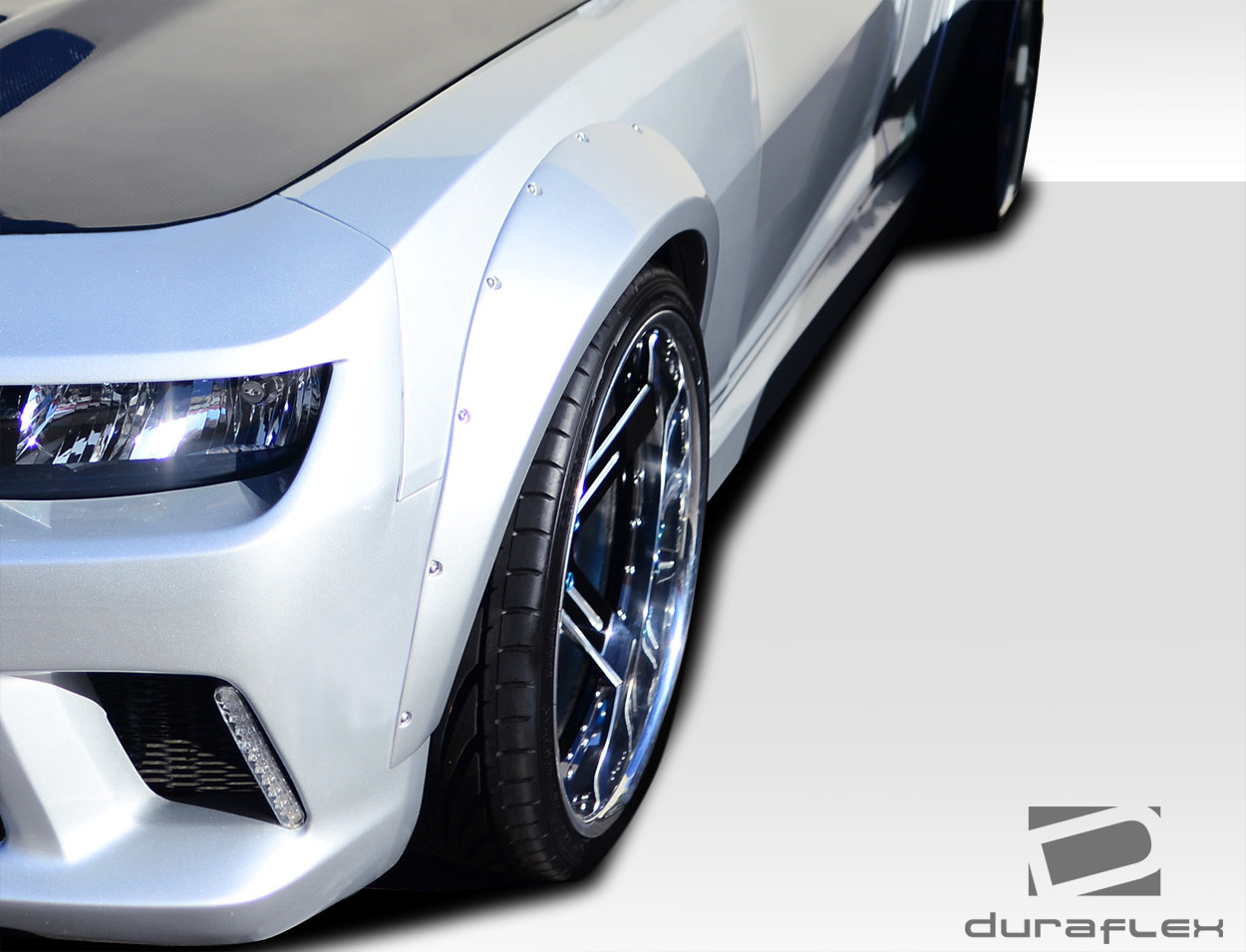 2010-2015 Chevrolet Camaro Duraflex Wide Body GT Concept Front Fender Flares (+50mm) - 2 Piece / Vehicle Year Make Model Trim - 2010-2015-Chevrolet Camaro ALL / Product Type - Fender Flare / Style Name -GT Concept / Kit Material - FRP (Fiberglass Reinforced Plastics) / Notes - 50mm wider each side