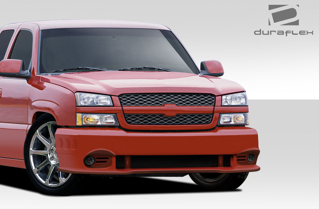2003-2006 Chevrolet Silverado 2002-2006 Chevrolet Avalanche (without cladding) Duraflex BT-3 Front Bumper Cover - 1 Piece / Vehicle Year Make Model Trim - 2003-2006-Chevrolet Silverado ALL / Product Type - Front Bumper / Style Name -BT-3 / Kit Material - FRP (Fiberglass Reinforced Plastics) / Notes - Note: The fog light opening is 4 inch. We recommend part # 105959