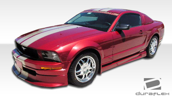 2005-2009 Ford Mustang V8 Duraflex Racer Body Kit - 4 Piece - Includes Racer Front Lip Under Spoiler Air Dam (100647) Racer Rear Lip Under Spoiler Air Dam (100649) Racer Side Skirts Rocker Panels (100650) / Vehicle Year Make Model Trim - 2005-2009-Ford Mustang ALL / Product Type - Kit / Style Name -Racer / Kit Material - FRP (Fiberglass Reinforced Plastics) / Notes -