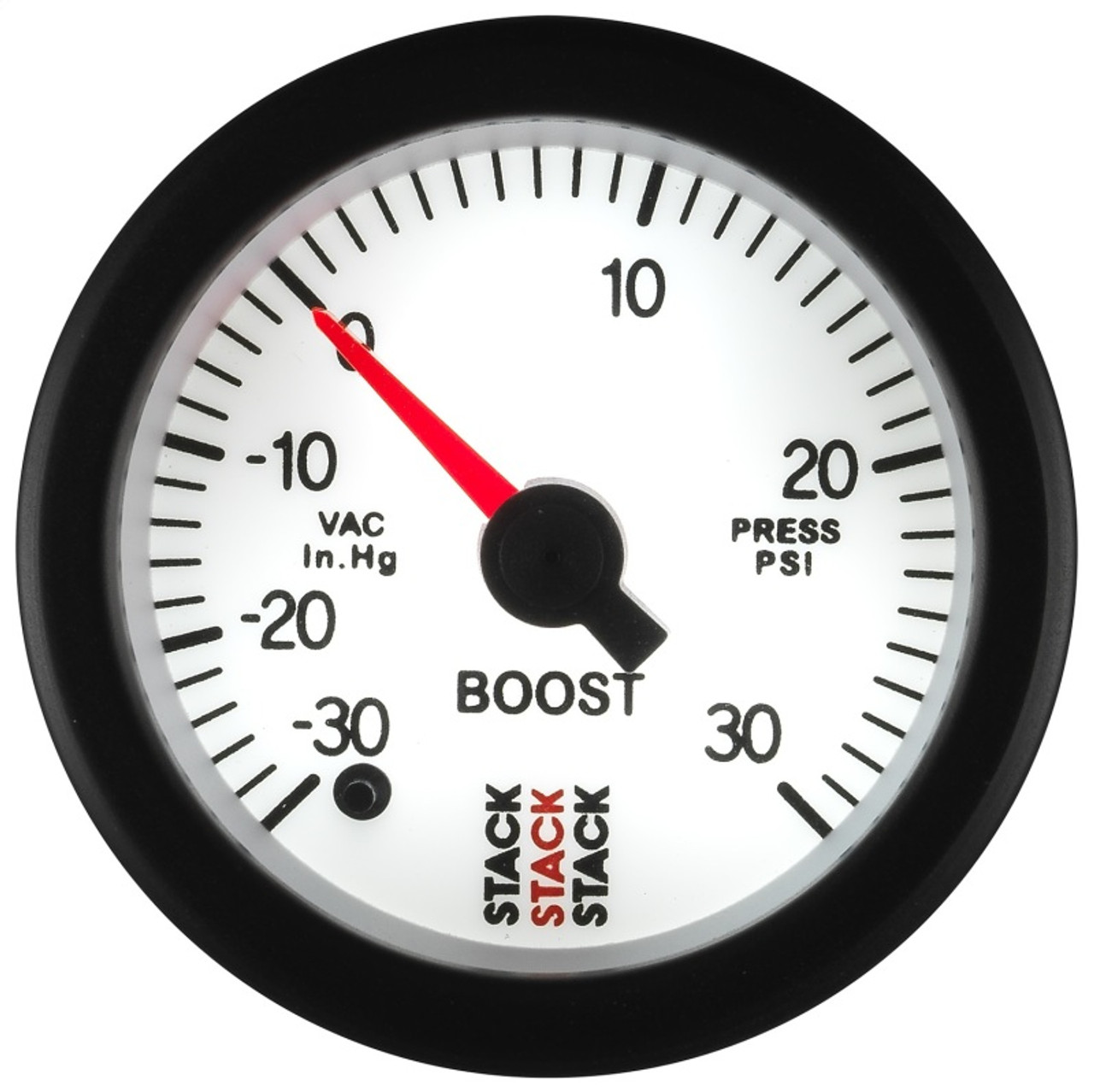 Autometer Stack 52mm -30INHG to +30 PSI (Incl T-Fitting) Pro Stepper Motor Boost Press Gauge - White - ST3362