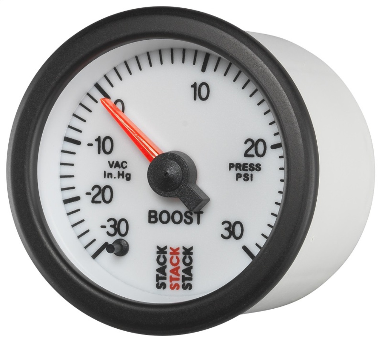 Autometer Stack 52mm -30INHG to +30 PSI (Incl T-Fitting) Pro Stepper Motor Boost Press Gauge - White - ST3362