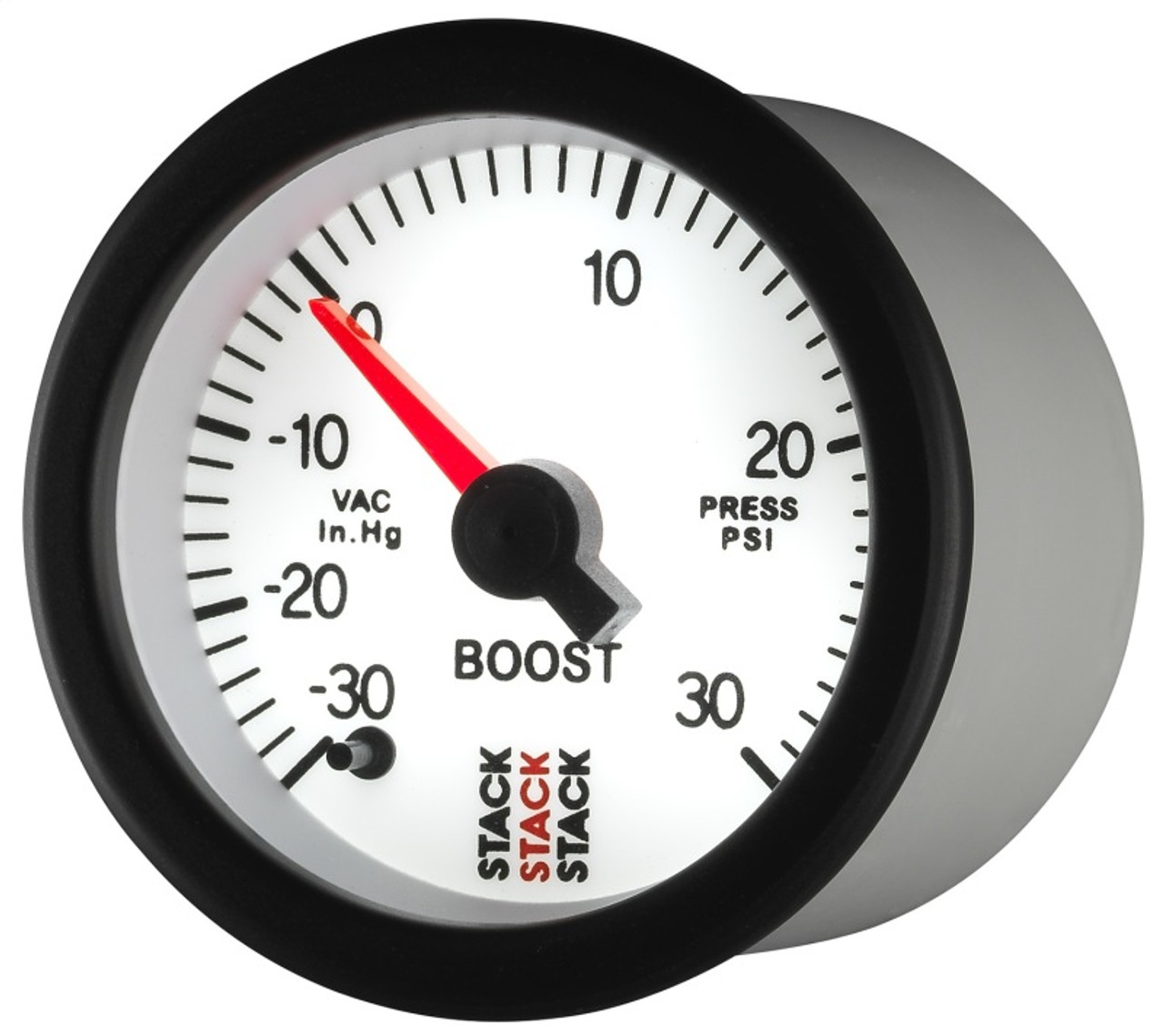 Autometer Stack 52mm -30INHG to +30 PSI (Incl T-Fitting) Pro Stepper Motor Boost Press Gauge - White - ST3362