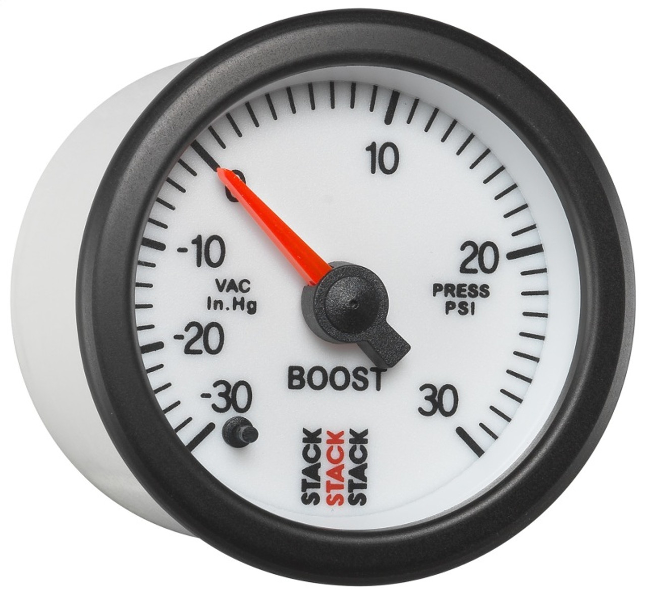 Autometer Stack 52mm -30INHG to +30 PSI (Incl T-Fitting) Pro Stepper Motor Boost Press Gauge - White - ST3362