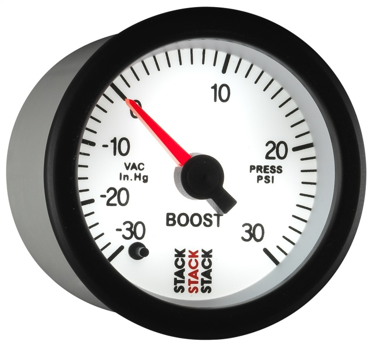 Autometer Stack 52mm -30INHG to +30 PSI (Incl T-Fitting) Pro Stepper Motor Boost Press Gauge - White - ST3362