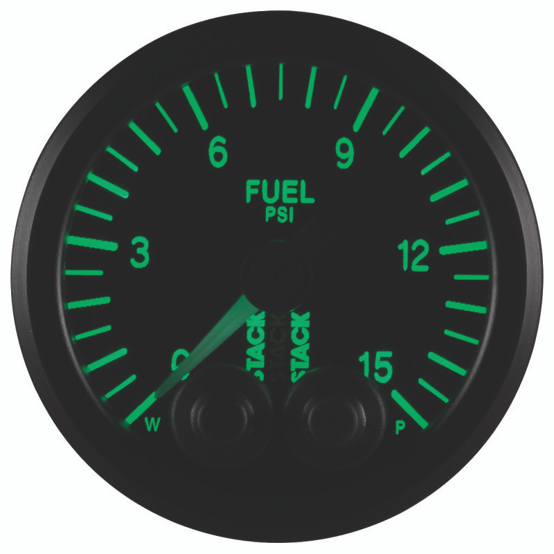 Autometer Stack 52mm 0-15 PSI 1/8in NPTF Male Pro-Control Fuel Pressure Gauge - Black - ST3504