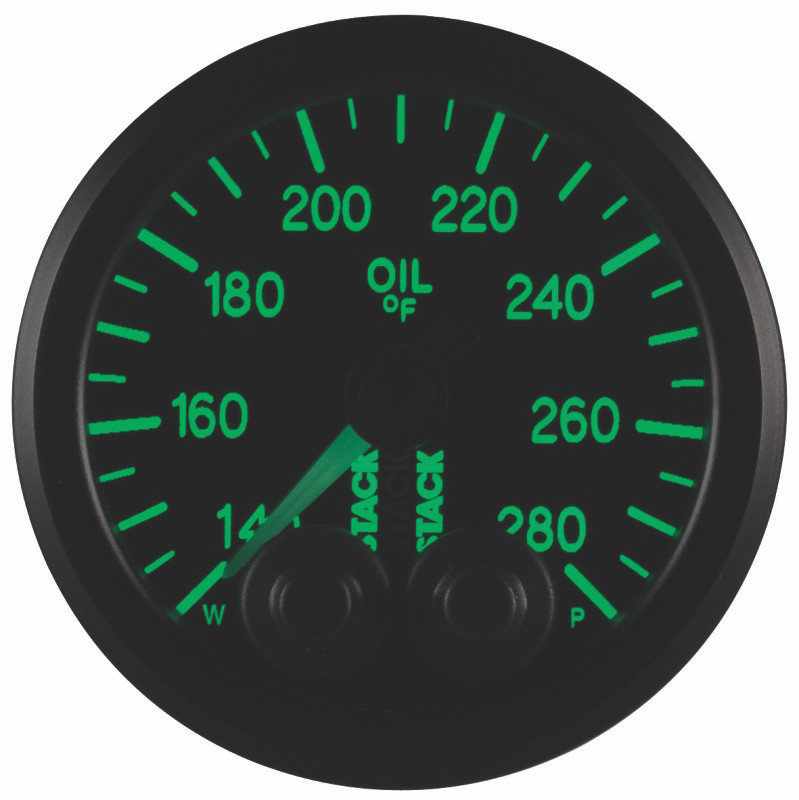 Autometer Stack Instruments 52mm 140-280 Deg F 1/8in NPTF Male Pro Control Oil Temp Gauge - Black - ST3510