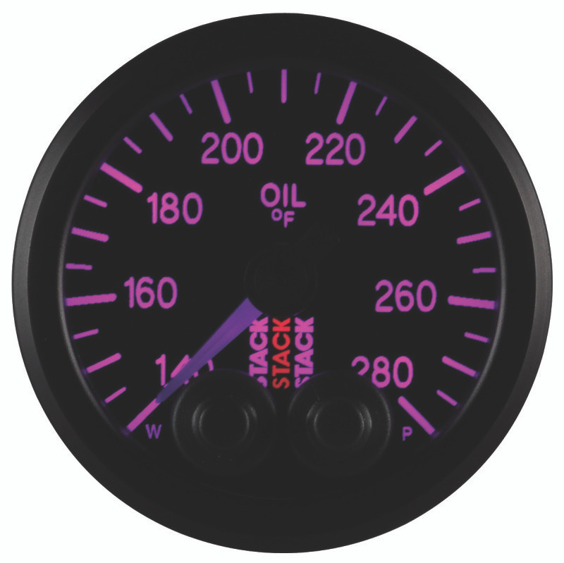 Autometer Stack Instruments 52mm 140-280 Deg F 1/8in NPTF Male Pro Control Oil Temp Gauge - Black - ST3510