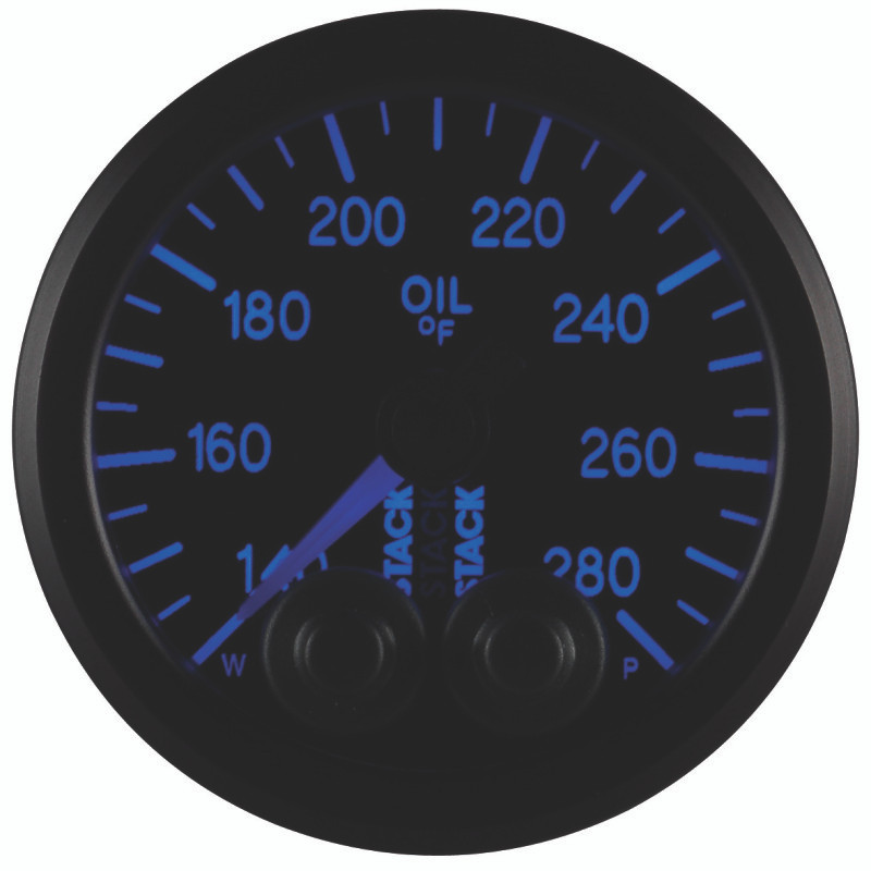 Autometer Stack Instruments 52mm 140-280 Deg F 1/8in NPTF Male Pro Control Oil Temp Gauge - Black - ST3510
