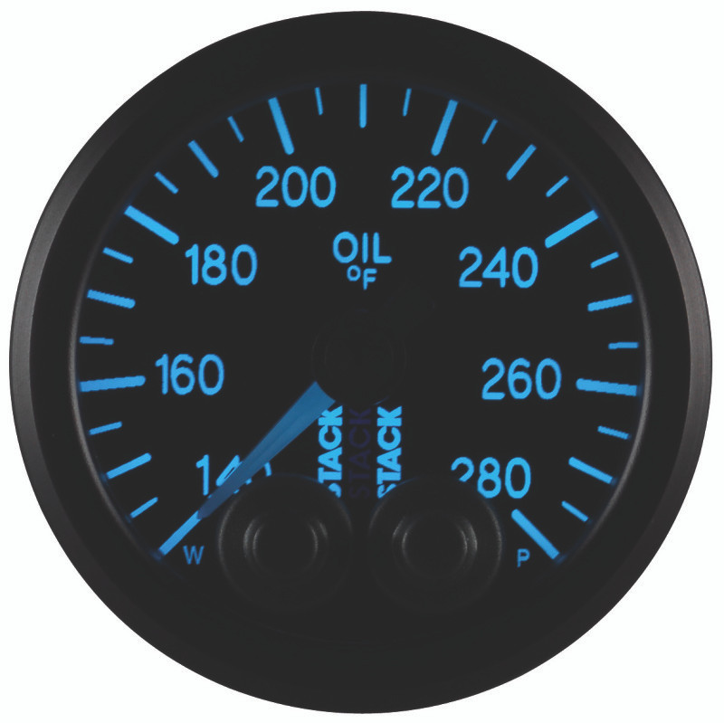 Autometer Stack Instruments 52mm 140-280 Deg F 1/8in NPTF Male Pro Control Oil Temp Gauge - Black - ST3510