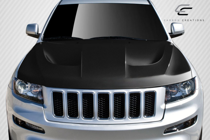2011-2022 Jeep Grand Cherokee Carbon Creations SRT8 Look Hood - 1 Piece / Vehicle Year Make Model Trim - 2011-2022-Jeep Grand Cherokee ALL / Product Type - Hood / Style Name -SRT8 Look / Kit Material - Carbon Fiber / Notes - NOTE: This item will only fit the 11-22 WK2 Grand Cherokee, please confirm your vehicle with your sale representative before purchasing. Hood pins are required. In order to fit diesel model, hood will need modification