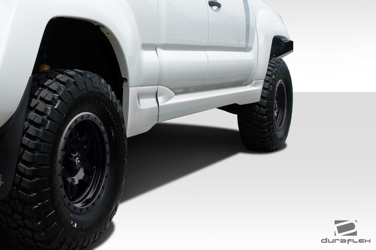 2005-2010 Toyota Tacoma Extended Cab Duraflex BT-1 Side Skirt Rocker Panels - 4 Piece / Vehicle Year Make Model Trim - 2005-2010-Toyota Tacoma ALL / Product Type - Sideskirts / Style Name -BT-1 / Kit Material - FRP (Fiberglass Reinforced Plastics) / Notes - Note: Side skirts are designed for use on models without factory fender flares.