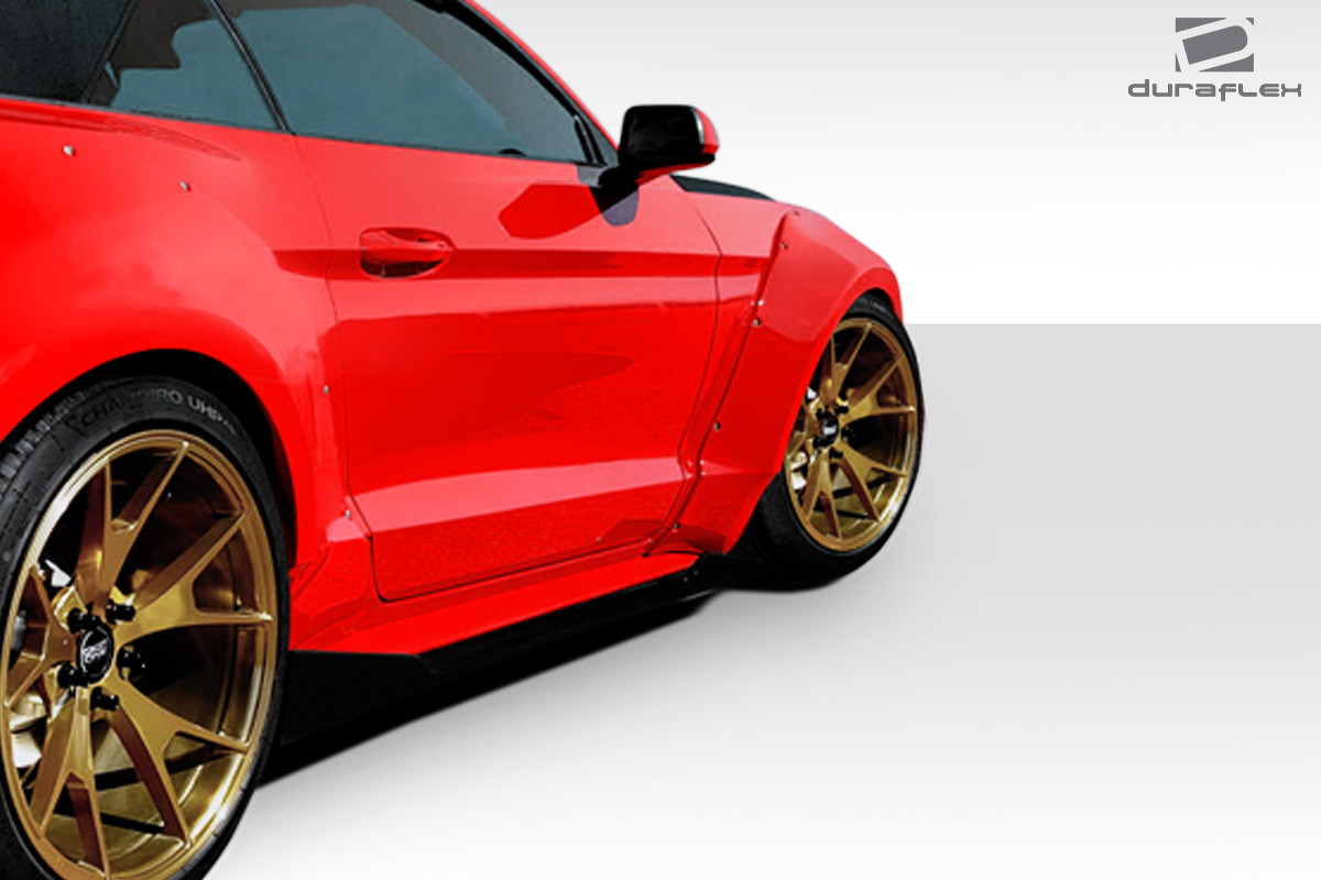 2015-2017 Ford Mustang Duraflex Grid Wide Body Front Fender Flares - 4 Piece / Vehicle Year Make Model Trim - 2015-2017-Ford Mustang ALL / Product Type - Fender Flare / Style Name -Grid / Kit Material - FRP (Fiberglass Reinforced Plastics) / Notes - Fender Flares are 3 inches wider than stock