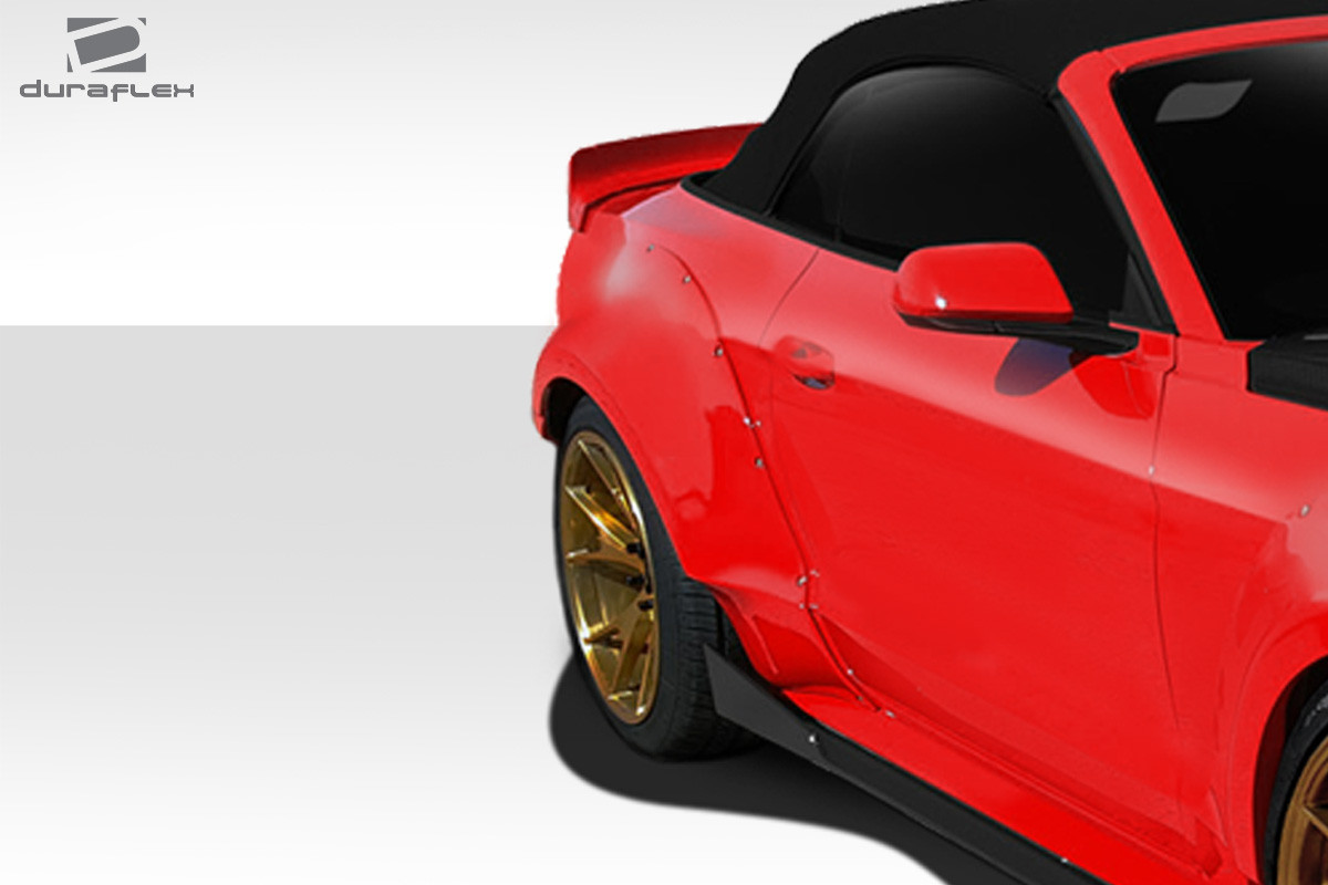 2015-2023 Ford Mustang Duraflex Grid Wide Body Rear Fender Flares - 4 Piece / Vehicle Year Make Model Trim - 2015-2023-Ford Mustang ALL / Product Type - Fender Flare / Style Name -Grid / Kit Material - FRP (Fiberglass Reinforced Plastics) / Notes - Fender Flares are 3.5 inches wider than stock