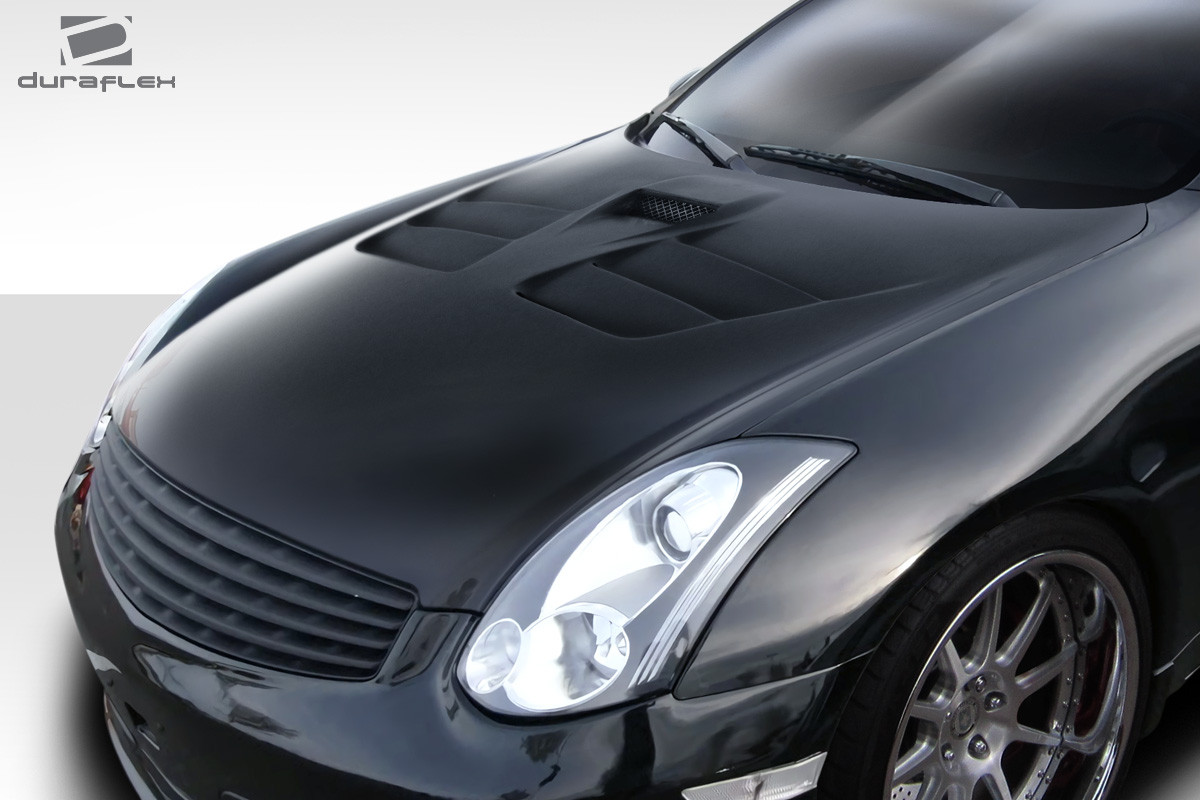 2003-2007 Infiniti G Coupe G35 Duraflex TS-2 Hood - 1 Piece / Vehicle Year Make Model Trim - 2003-2007-Infiniti G Coupe 2DR / Product Type - Hood / Style Name -TS-2 / Kit Material - FRP (Fiberglass Reinforced Plastics) / Notes - Note: Hood pins are required.