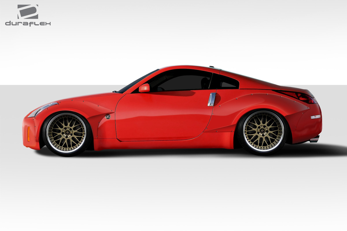 2003-2008 Nissan 350Z Z33 Duraflex Circuit Fender Flares Kit - 4 Piece - Includes Circuit Front Fender Flares (112591), Circuit Rear Fender Flares (112592) / Vehicle Year Make Model Trim - 2003-2008-Nissan 350Z ALL / Product Type - Kit / Style Name -Circuit / Kit Material - FRP (Fiberglass Reinforced Plastics) / Notes -