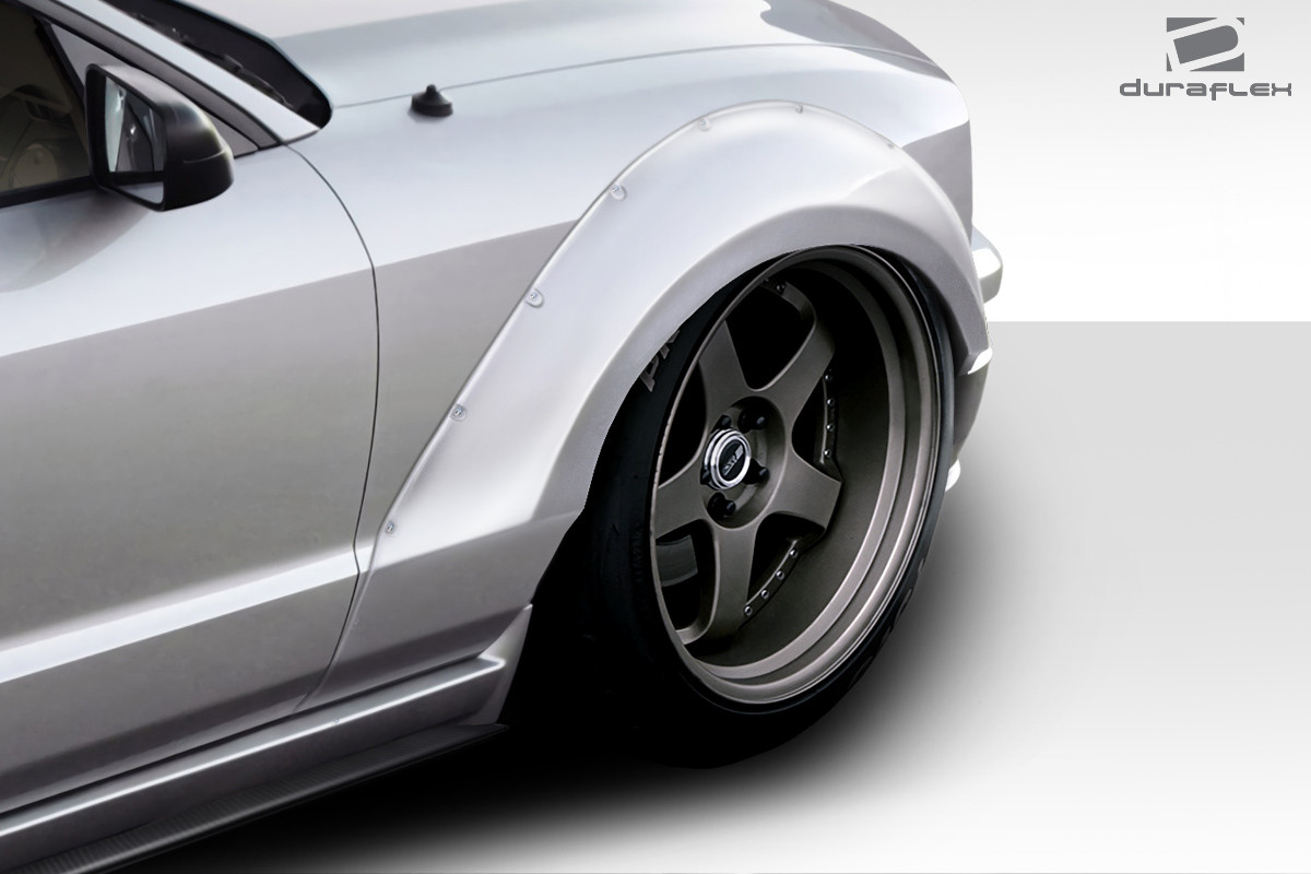 2005-2009 Ford Mustang Duraflex Circuit Wide Body 75MM Fender Flares - 4 Piece - Includes Circuit Wide Body Front Fender Flares (112635) and Circuit Wide Body Rear Fender Flares (112636) / Vehicle Year Make Model Trim - 2005-2009-Ford Mustang ALL / Product Type - Kit / Style Name -Circuit / Kit Material - FRP (Fiberglass Reinforced Plastics) / Notes -
