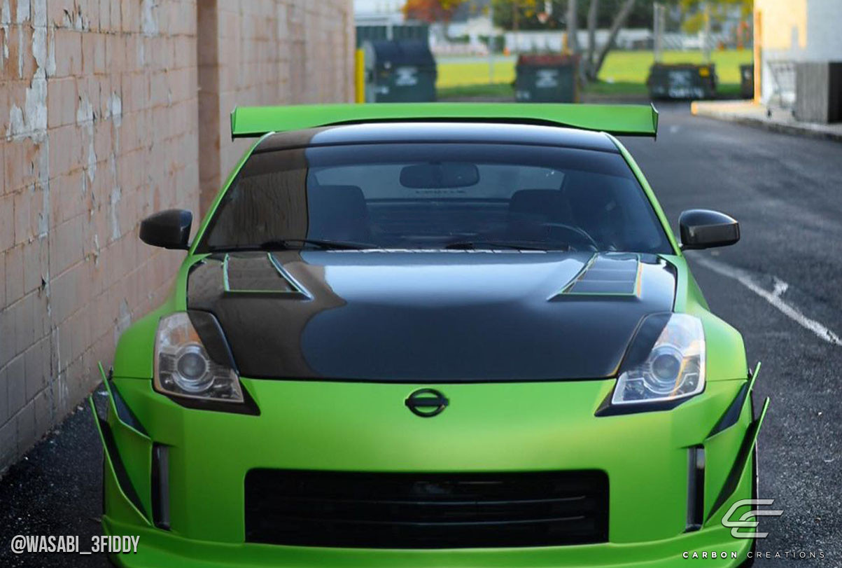 2003-2008 Nissan 350Z Z33 Carbon Creations DriTech TS-3 Hood - 1 Piece / Vehicle Year Make Model Trim - 2003-2008-Nissan 350Z ALL / Product Type - Hood / Style Name -TS-3 / Kit Material - Carbon Fiber / Notes - Note: Hood pins are required.