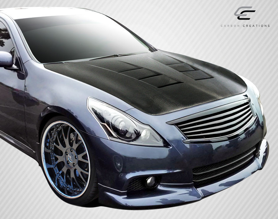 2007-2013 Infiniti G Sedan G25 G35 G37 / 2015 Q40 Carbon Creations DriTech TS-1 Hood - 1 Piece / Vehicle Year Make Model Trim - 2007-2013-Infiniti G Sedan 4DR / Product Type - Hood / Style Name -TS-1 / Kit Material - Carbon Fiber / Notes - Note: Hood pins are required.