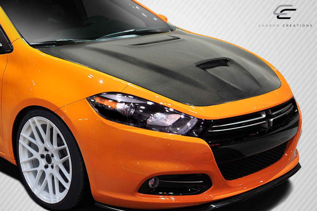 2013-2016 Dodge Dart Carbon Creations DriTech MP-R hood - 1 Piece / Vehicle Year Make Model Trim - 2013-2016-Dodge Dart ALL / Product Type - Hood / Style Name -MP-R / Kit Material - Carbon Fiber / Notes - Note: Hood pins are required.