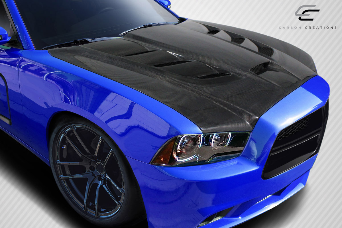 2011-2014 Dodge Charger Carbon Creations DriTech Viper Look Hood - 1 Piece / Vehicle Year Make Model Trim - 2011-2014-Dodge Charger ALL / Product Type - Hood / Style Name -Viper Look / Kit Material - Carbon Fiber / Notes - Note: Hood pins are required.