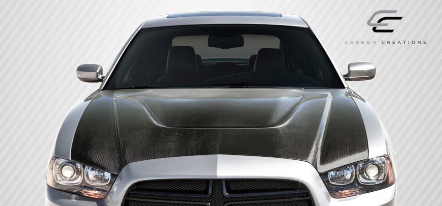 2011-2014 Dodge Charger Carbon Creations DriTech SRT Look Hood - 1 Piece / Vehicle Year Make Model Trim - 2011-2014-Dodge Charger ALL / Product Type - Hood / Style Name -SRT Look / Kit Material - Carbon Fiber / Notes - Note: Hood pins are required.