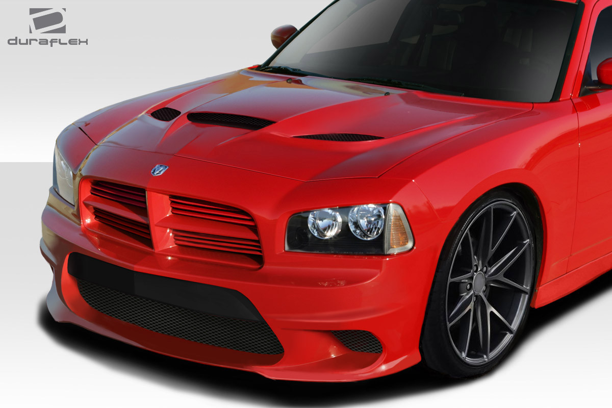2006-2010 Dodge Charger Duraflex Hellcat Look Hood - 1 Piece / Vehicle Year Make Model Trim - 2006-2010-Dodge Charger ALL / Product Type - Hood / Style Name -Hellcat Look / Kit Material - FRP (Fiberglass Reinforced Plastics) / Notes - Note: Hood pins are required.