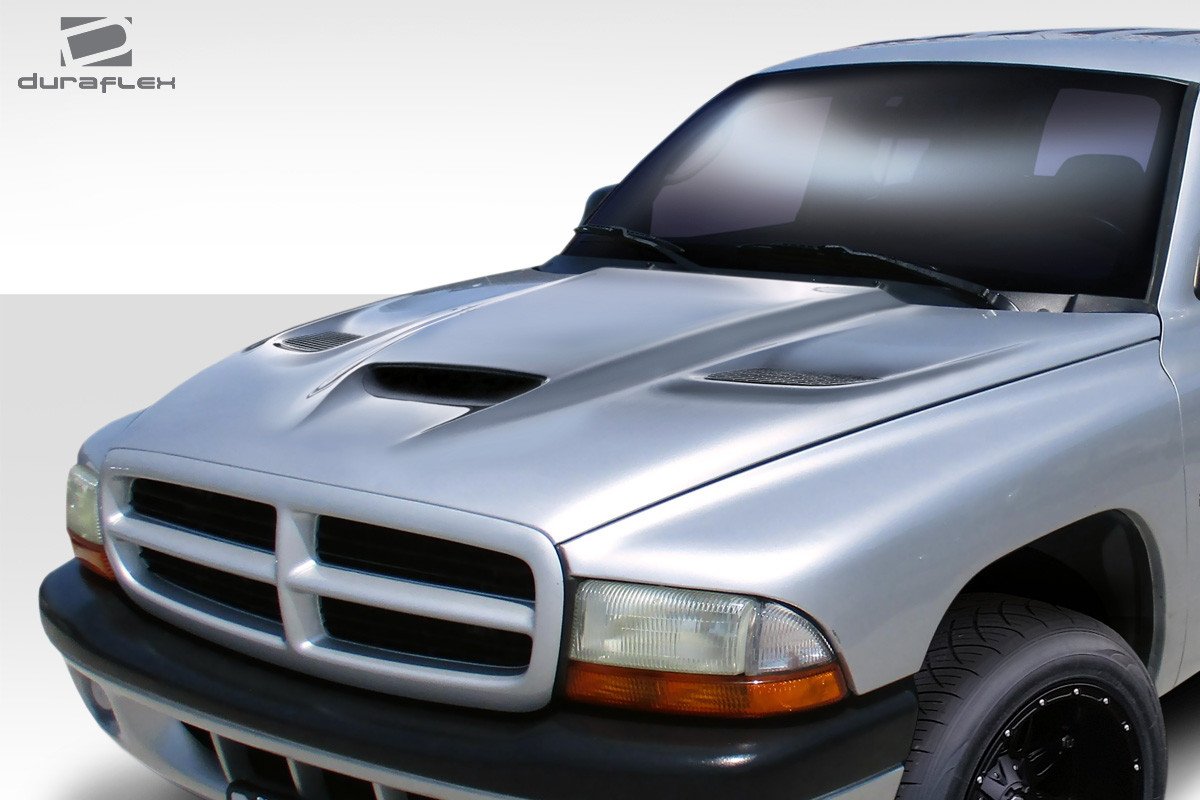 1997-2004 Dodge Dakota 1998-2003 Durango Duraflex Hellcat Look Hood - 1 Piece / Vehicle Year Make Model Trim - 1997-2004-Dodge Dakota ALL / Product Type - Hood / Style Name -Hellcat Look / Kit Material - FRP (Fiberglass Reinforced Plastics) / Notes - Note: Hood pins are required.