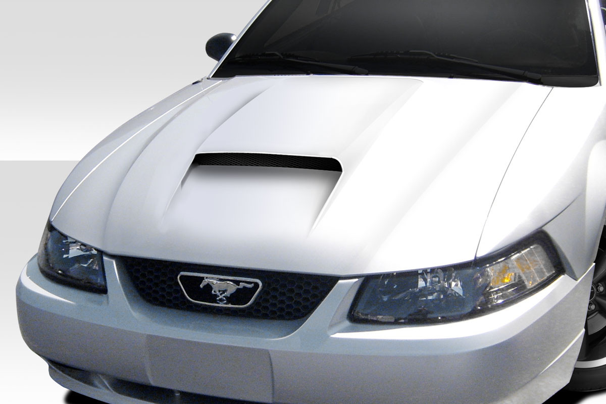 1999-2004 Ford Mustang Duraflex CVX Version 2 Hood - 1 Piece / Vehicle Year Make Model Trim - 1999-2004-Ford Mustang ALL / Product Type - Hood / Style Name -CVX Version 2 / Kit Material - FRP (Fiberglass Reinforced Plastics) / Notes - Note: Hood pins are required.