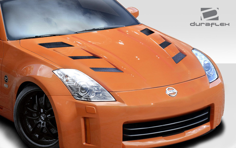 2007-2008 Nissan 350Z Z33 Duraflex AM-S Hood - 1 Piece / Vehicle Year Make Model Trim - 2007-2008-Nissan 350Z ALL / Product Type - Hood / Style Name -AM-S / Kit Material - FRP (Fiberglass Reinforced Plastics) / Notes - Note: Hood pins are required.