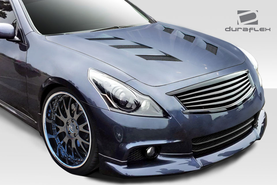 2007-2013 Infiniti G Sedan G25 G35 G37 / Q40 Duraflex AM-S Hood - 1 Piece / Vehicle Year Make Model Trim - 2007-2013-Infiniti G Sedan 4DR / Product Type - Hood / Style Name -AM-S / Kit Material - FRP (Fiberglass Reinforced Plastics) / Notes - Note: Hood pins are required.
