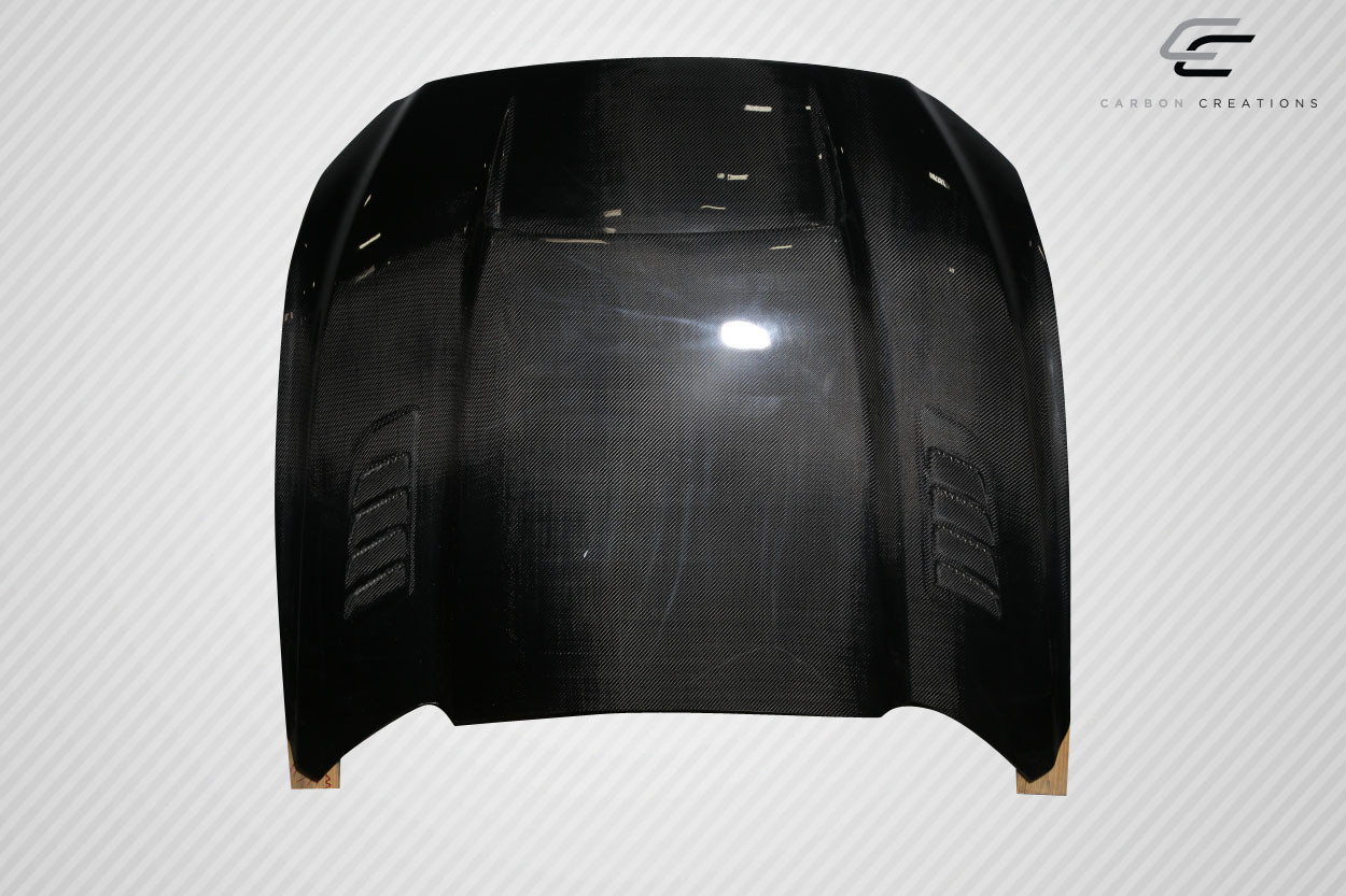 2015-2017 Ford Mustang Carbon Creations CVX V2 Hood - 1 Piece / Vehicle Year Make Model Trim - 2015-2017-Ford Mustang ALL / Product Type - Hood / Style Name -CVX V2 / Kit Material - Carbon Fiber / Notes - Note: Hood pins are required.