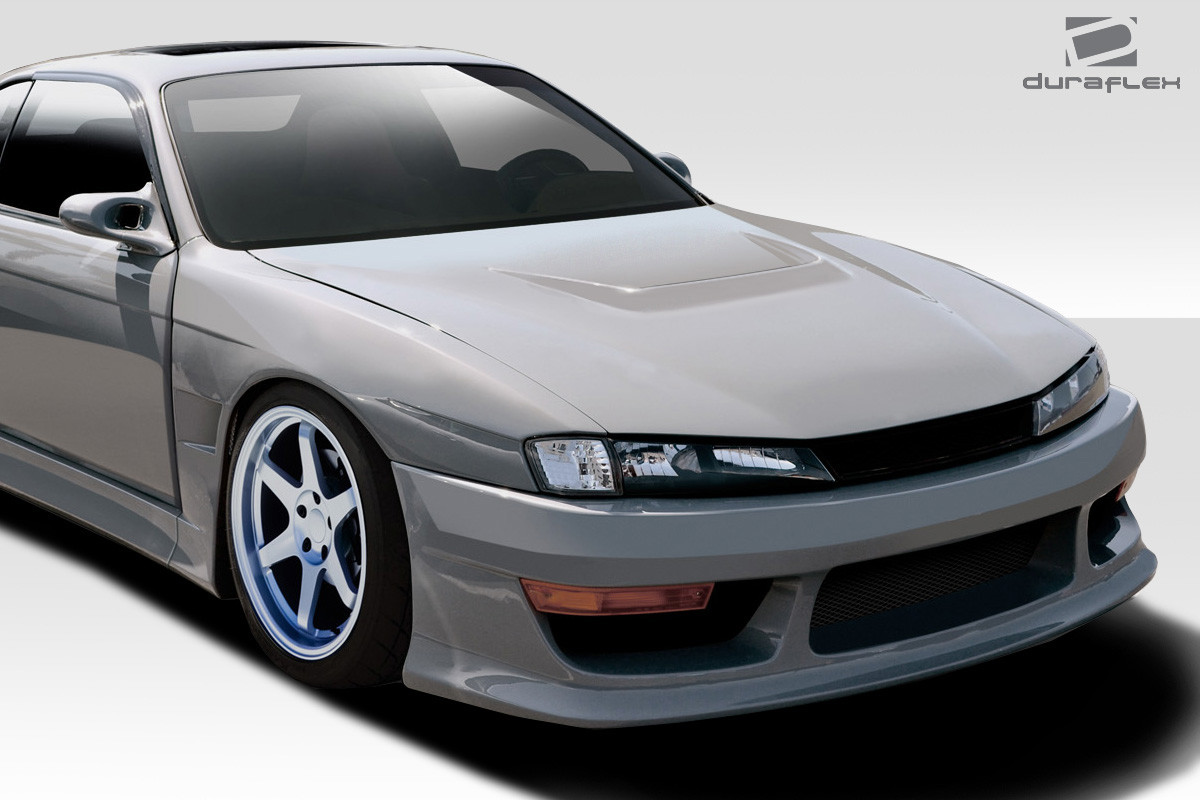 1997-1998 Nissan 240SX S14 Duraflex M-1 Sport Hood - 1 Piece / Vehicle Year Make Model Trim - 1997-1998-Nissan 240SX ALL / Product Type - Hood / Style Name -M-1 Sport / Kit Material - FRP (Fiberglass Reinforced Plastics) / Notes - Note: Hood pins are required.
