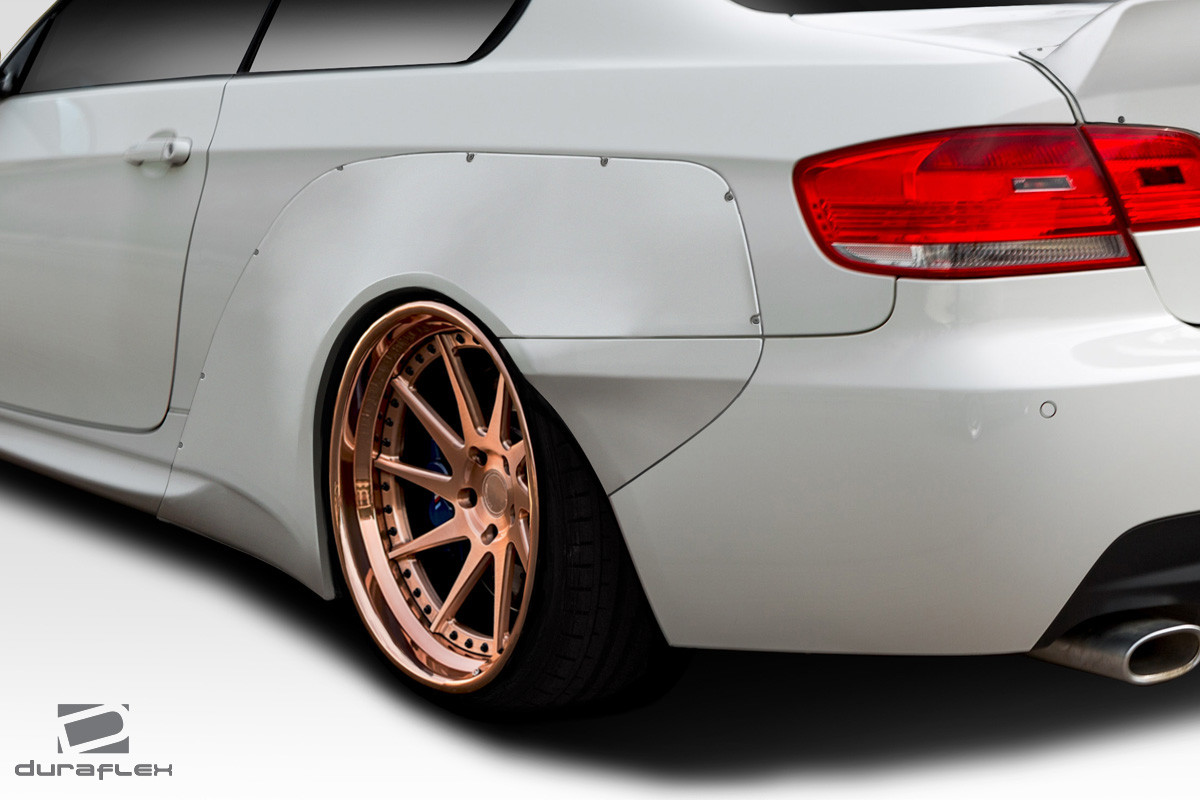 2007-2013 BMW 3 Series E92 2dr E93 Convertible Duraflex Circuit Wide Body Rear Fender Flares (+90mm) - 4 Piece ( fits all models except M3 ) / Vehicle Year Make Model Trim - 2007-2013-BMW 3 Series 2DR / Product Type - Fender Flare / Style Name -Circuit / Kit Material - FRP (Fiberglass Reinforced Plastics) / Notes - Note: Must be used with M3 Look Side Skirts. 90mm wide