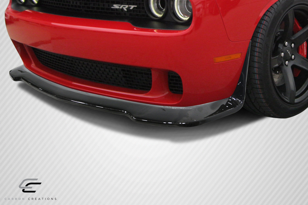 2008-2023 Dodge Challenger Carbon Creations Hellcat Look Front Lip - 1 Piece / Vehicle Year Make Model Trim - 2008-2023-Dodge Challenger ALL / Product Type - Front Lip/Add On / Style Name -Hellcat Look / Kit Material - Carbon Fiber / Notes - Note: Will only fit Hellcat look front bumpers 113983 and 113984
