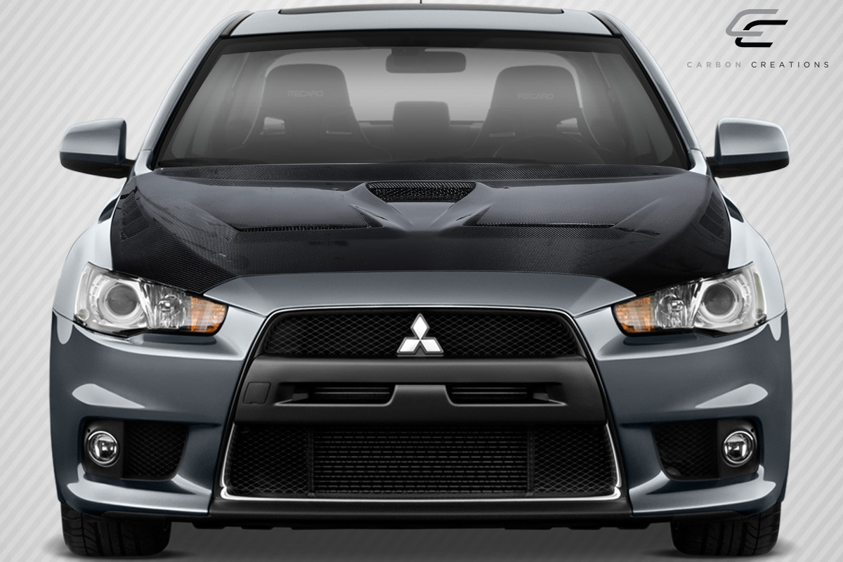 2008-2017 Mitsubishi Lancer / Lancer Evolution 10 Lancer Carbon Creations DriTech Race Hood - 1 Piece / Vehicle Year Make Model Trim - 2008-2017-Mitsubishi Lancer ALL / Product Type - Hood / Style Name -Race / Kit Material - Carbon Fiber / Notes - Hood pins are required.