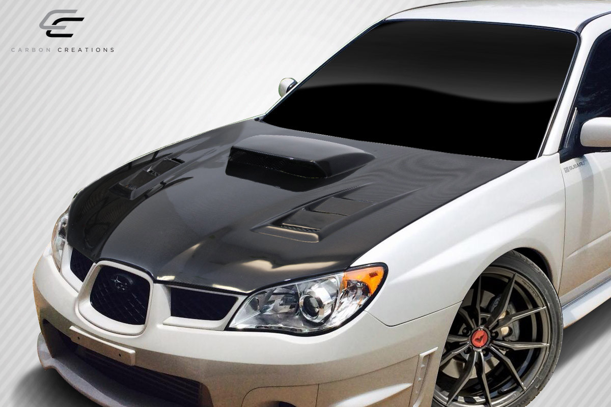 2006-2007 Subaru Impreza WRX STI Carbon Creations DriTech C-1 Hood - 1 Piece / Vehicle Year Make Model Trim - 2006-2007-Subaru Impreza ALL / Product Type - Hood / Style Name -C-1 / Kit Material - Carbon Fiber / Notes - Note: Hood pins are required.