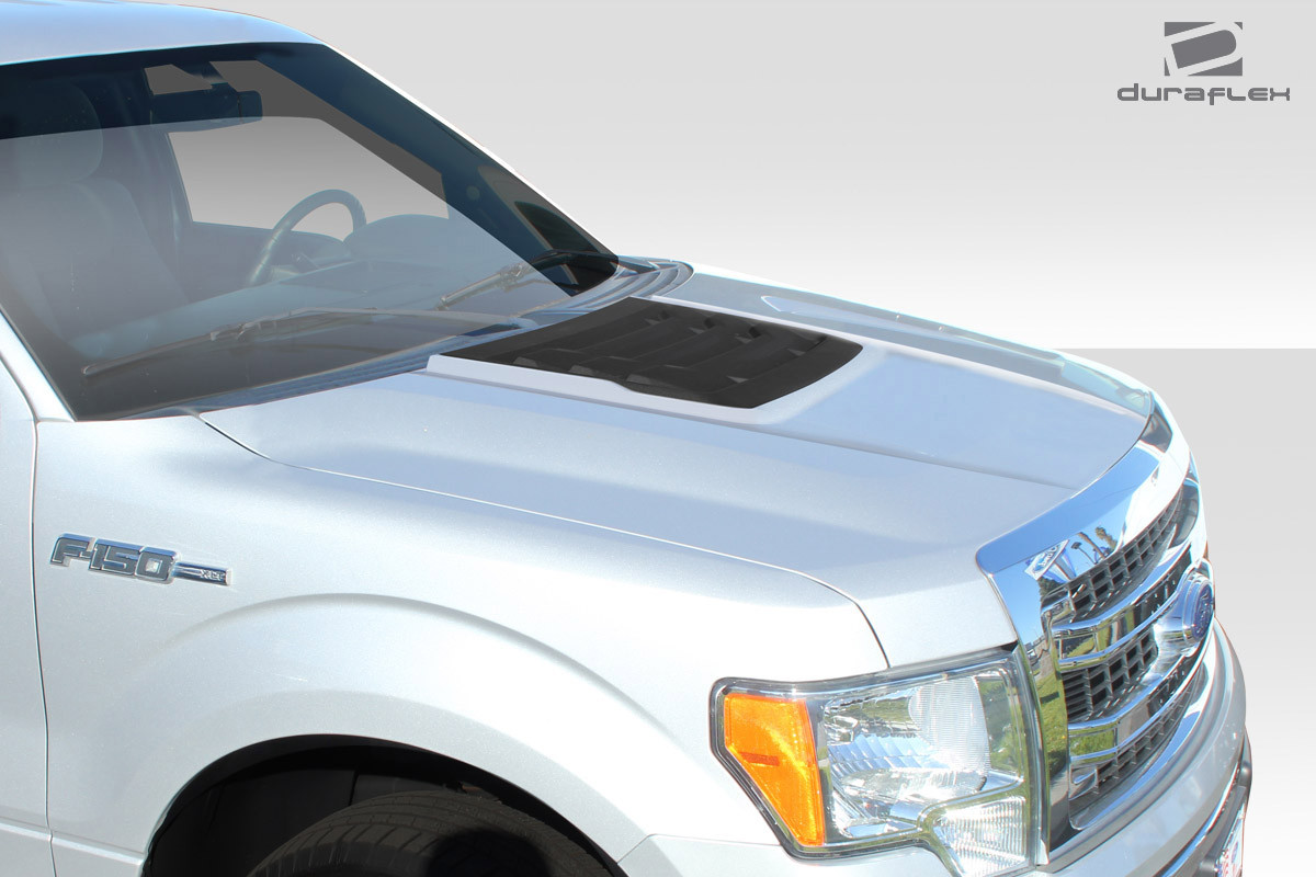 2009-2014 Ford F-150 Duraflex Raptor Look Hood - 1 Piece / Vehicle Year Make Model Trim - 2009-2014-Ford F150 ALL / Product Type - Hood / Style Name -Raptor Look / Kit Material - FRP (Fiberglass Reinforced Plastics) / Notes - Hood pins are required.