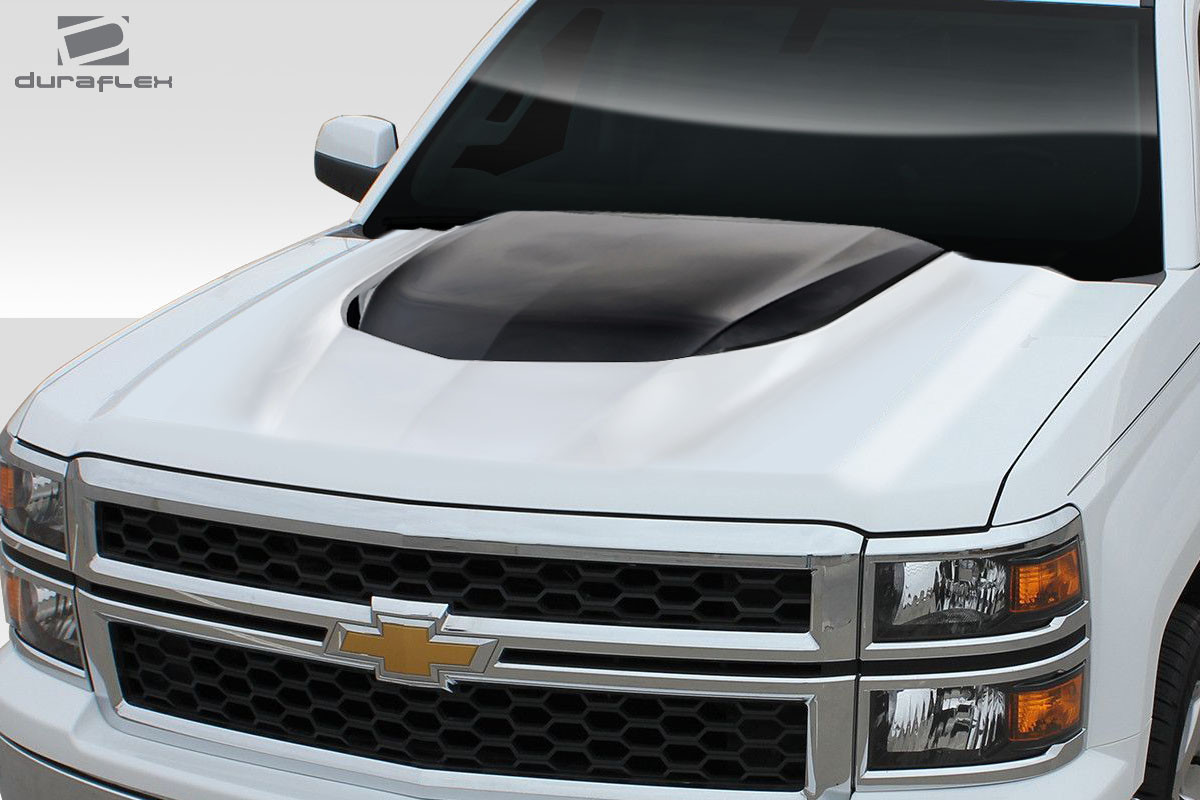 2014-2015 Chevrolet Silverado Duraflex ZL1 V2 Hood - 1 Piece / Vehicle Year Make Model Trim - 2014-2015-Chevrolet Silverado ALL / Product Type - Hood / Style Name -ZL1 V2 / Kit Material - FRP (Fiberglass Reinforced Plastics) / Notes - Note: Hood pins are required.