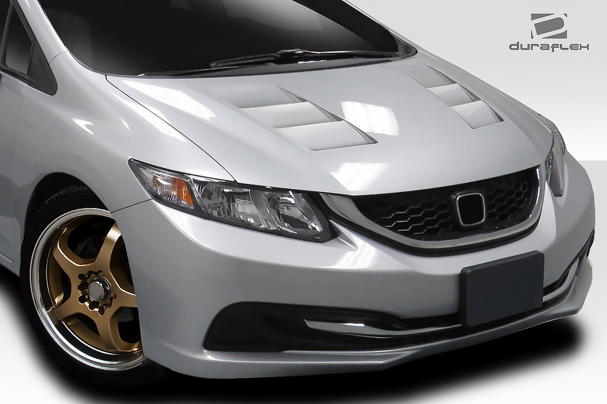 2012-2015 Honda Civic 4DR Duraflex TS-1 Hood - 1 Piece / Vehicle Year Make Model Trim - 2012-2015-Honda Civic 4DR / Product Type - Hood / Style Name -TS-1 / Kit Material - FRP (Fiberglass Reinforced Plastics) / Notes - Note: Hood pins are required.