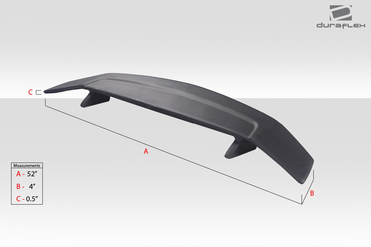 Universal Duraflex A-Spec Wing Spoiler - 1 Piece / Vehicle Year Make Model Trim - --  ALL / Product Type - Wing / Style Name -\Universal / Kit Material - FRP (Fiberglass Reinforced Plastics) / Notes - Note: The distance between the wing stand is 30.25 inches
