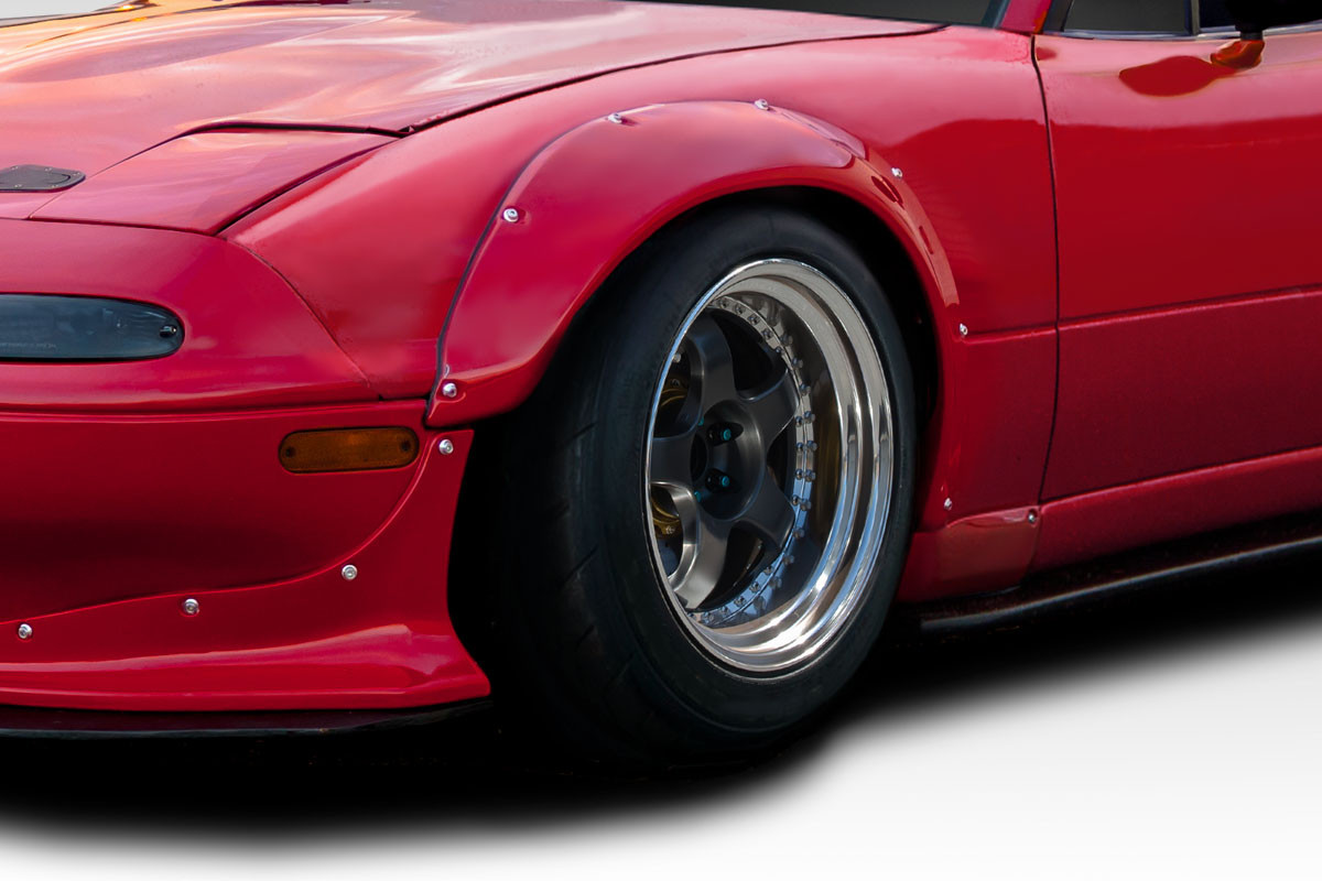 1990-1997 Mazda Miata Duraflex TKO RBS Wide Body Front Fender Flares - 2 Piece / Vehicle Year Make Model Trim - 1990-1997-Mazda Miata ALL / Product Type - Fender Flare / Style Name -TKO RBS / Kit Material - FRP (Fiberglass Reinforced Plastics) / Notes -