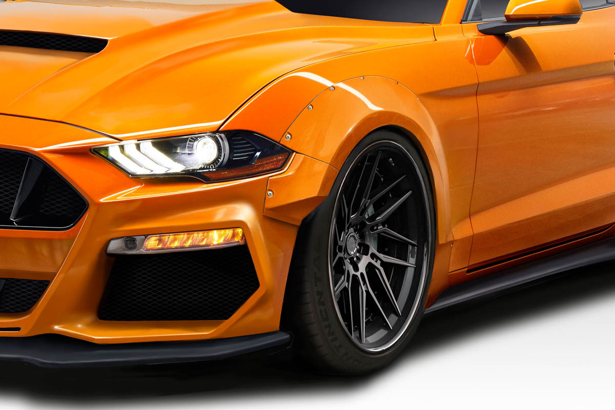 2018-2023 Ford Mustang Duraflex Grid Wide Body Front Fender Flares - 4 Piece / Vehicle Year Make Model Trim - 2018-2023-Ford Mustang ALL / Product Type - Fender Flare / Style Name -Grid / Kit Material - FRP (Fiberglass Reinforced Plastics) / Notes -