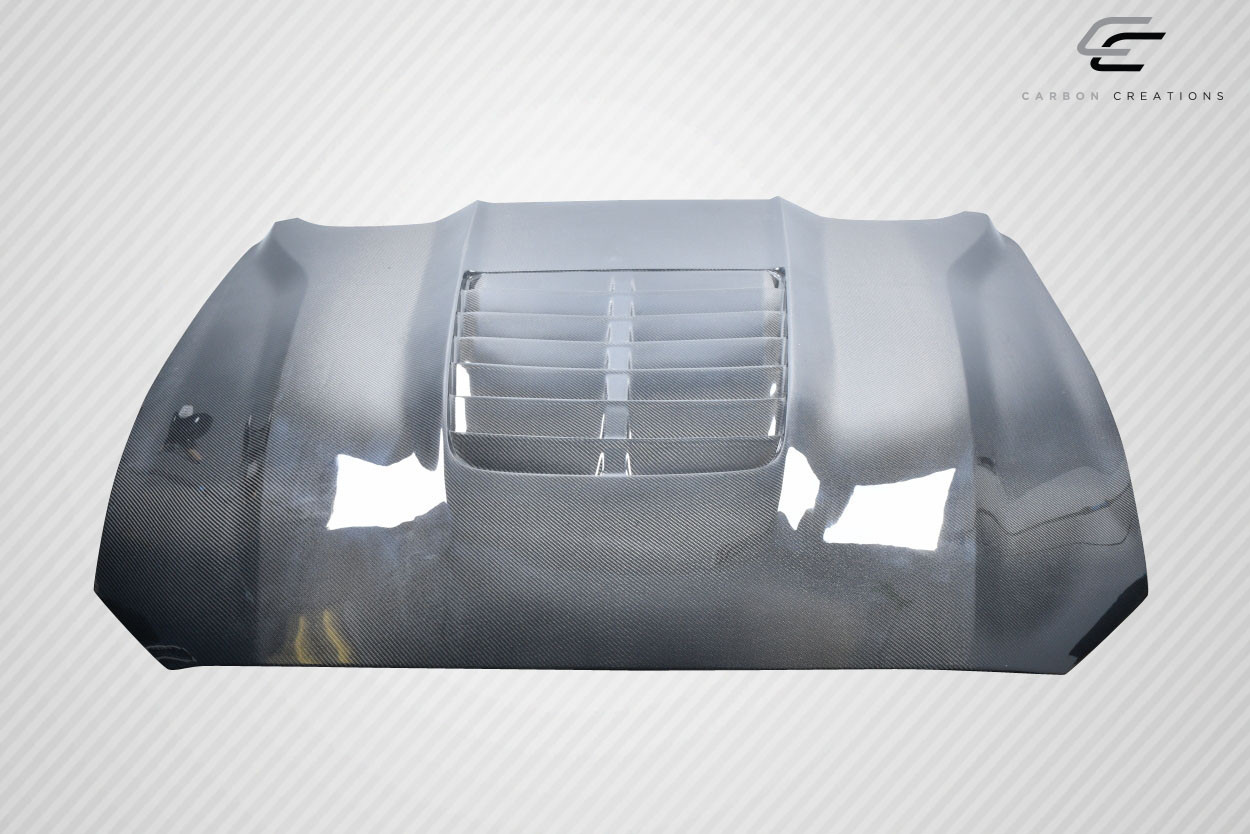 2018-2023 Ford Mustang Carbon Creations GT500 V2 Hood - 1 Piece / Vehicle Year Make Model Trim - 2018-2023-Ford Mustang ALL / Product Type - Hood / Style Name -GT500 V2 / Kit Material - Carbon Fiber / Notes - Note: Hood pins are required.