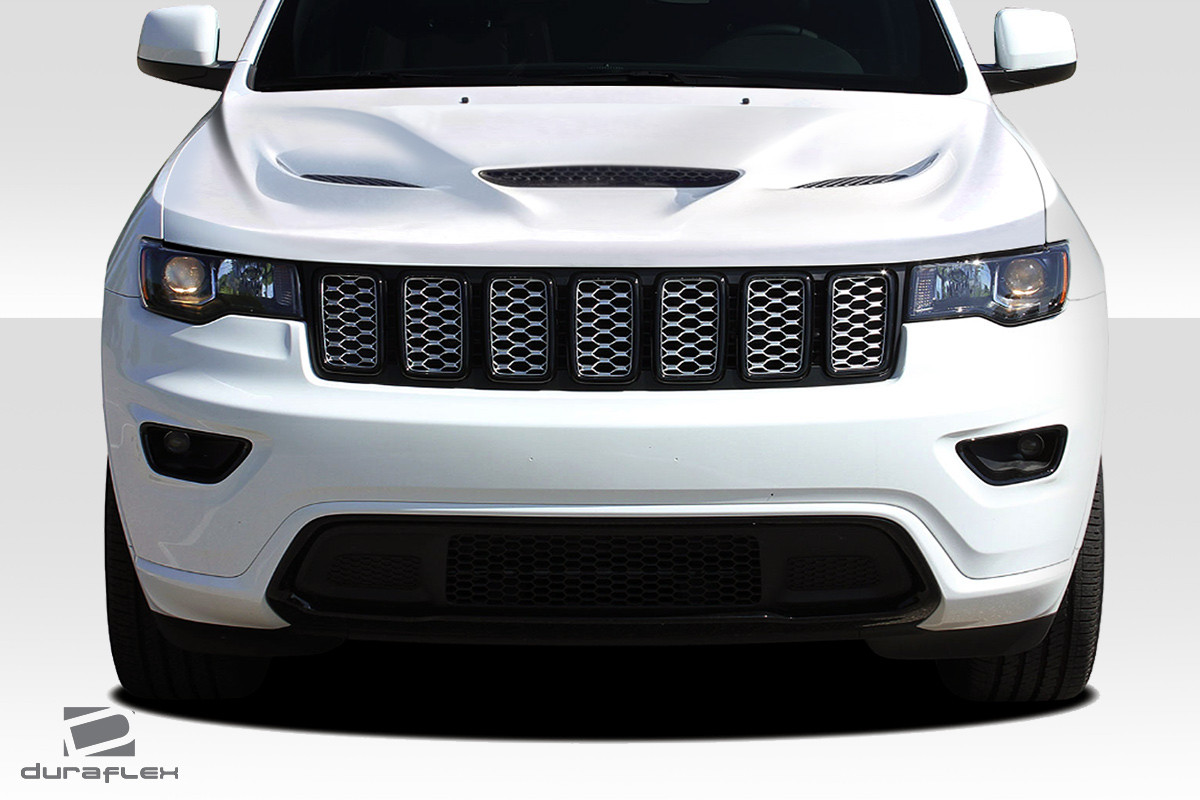 2011-2022 Jeep Grand Cherokee Duraflex Hellcat Look Hood - 1 Piece / Vehicle Year Make Model Trim - 2011-2022-Jeep Grand Cherokee ALL / Product Type - Hood / Style Name -Hellcat Look / Kit Material - FRP (Fiberglass Reinforced Plastics) / Notes - NOTE: This item will only fit the 11-22 WK2 Grand Cherokee, please confirm your vehicle with your sale representative before purchasing. Hood pins are required.