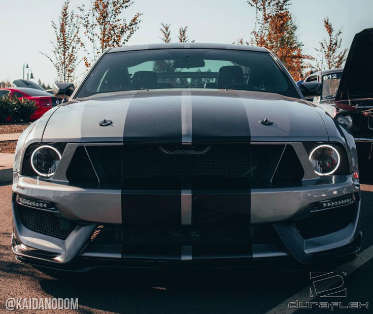 2005-2009 Ford Mustang Duraflex GT350 Look Front Bumper - 1 Piece / Vehicle Year Make Model Trim - 2005-2009-Ford Mustang ALL / Product Type - Front Bumper / Style Name -GT350 Look / Kit Material - FRP (Fiberglass Reinforced Plastics) / Notes - Notes: This bumper will cover a small portion of the headlight by design.