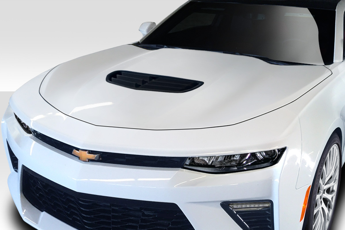 2016-2023 Chevrolet Camaro Duraflex SS Look Hood - 1 Piece / Vehicle Year Make Model Trim - 2016-2023-Chevrolet Camaro ALL / Product Type - Hood / Style Name -SS Look / Kit Material - FRP (Fiberglass Reinforced Plastics) / Notes - Note: Hood pins are required. Not designed for ZL1.